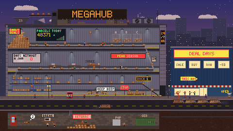 Parcel Rush: an animated pixel-art diorama